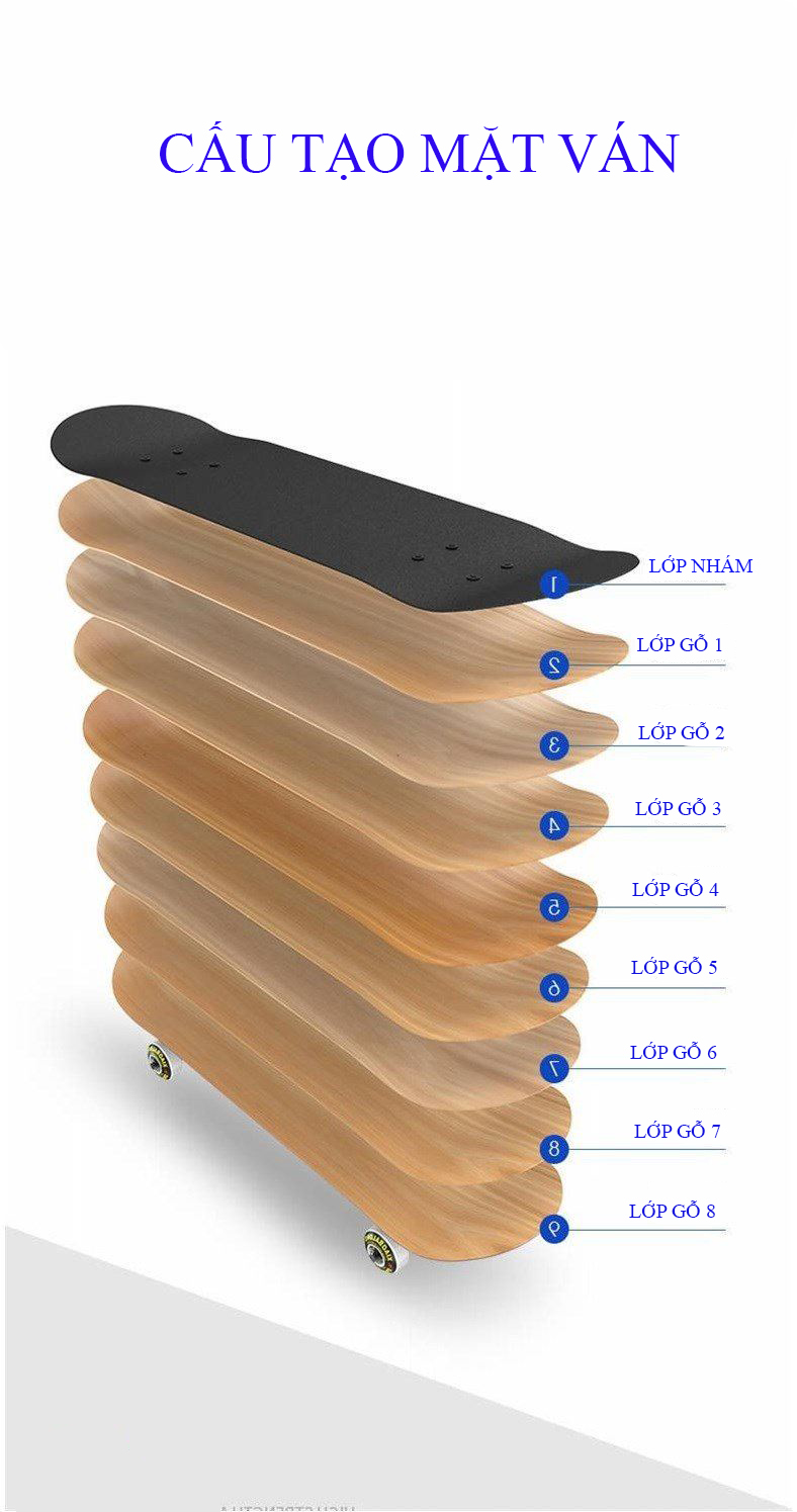 Ván Trượt Skateboard Cỡ Lớn Đạt Chuẩn Thị Đấu Chống Trơn Trượt, Khung Hợp Kim Nhôm Chắc Chắn