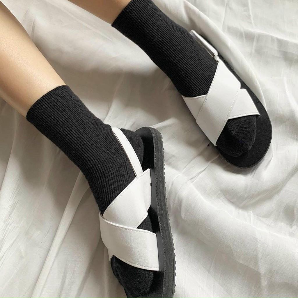 Sandal quai chéo nữ đế trắn quai đen và đế đen quai trắng