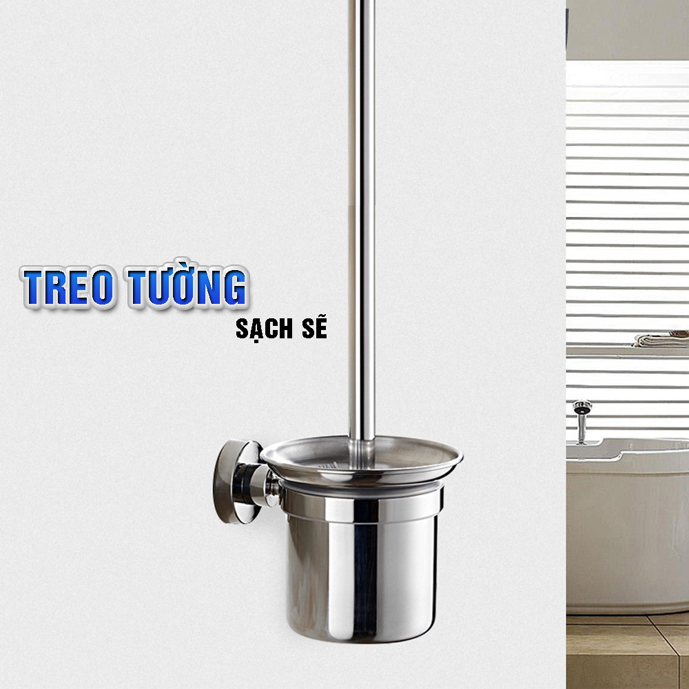 Bộ cốc chổi cọ bồn cầu, toilet nhà vệ sinh, sàn nhà treo tường, có giá đỡ bằng Inox 304 kháng khuẩn, không cần khoan, DAN HOUSE 3.11.11