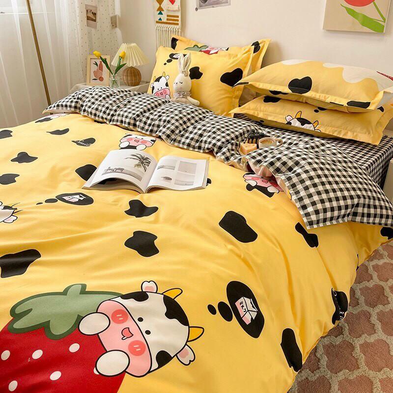 Bộ chăn ga gối drap Cotton Poly M2T bedding chăn ga Hàn Quốc miễn phí bo chun ga giường - bò ôm dâu
