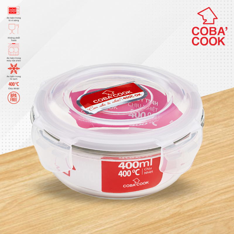 Hình ảnh Hộp thủy tinh chịu nhiệt COBA'COOK hình tròn dung tích 400ml- CBHR400