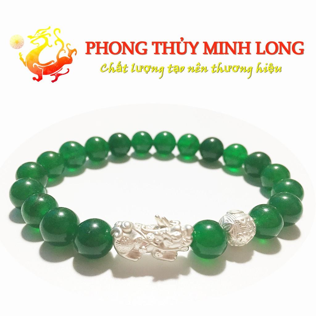 Vòng tay đá Mã Não Xanh 3A mix tỳ hưu và 1 hạt kim tiền bạc hợp mệnh Hỏa và Mộc