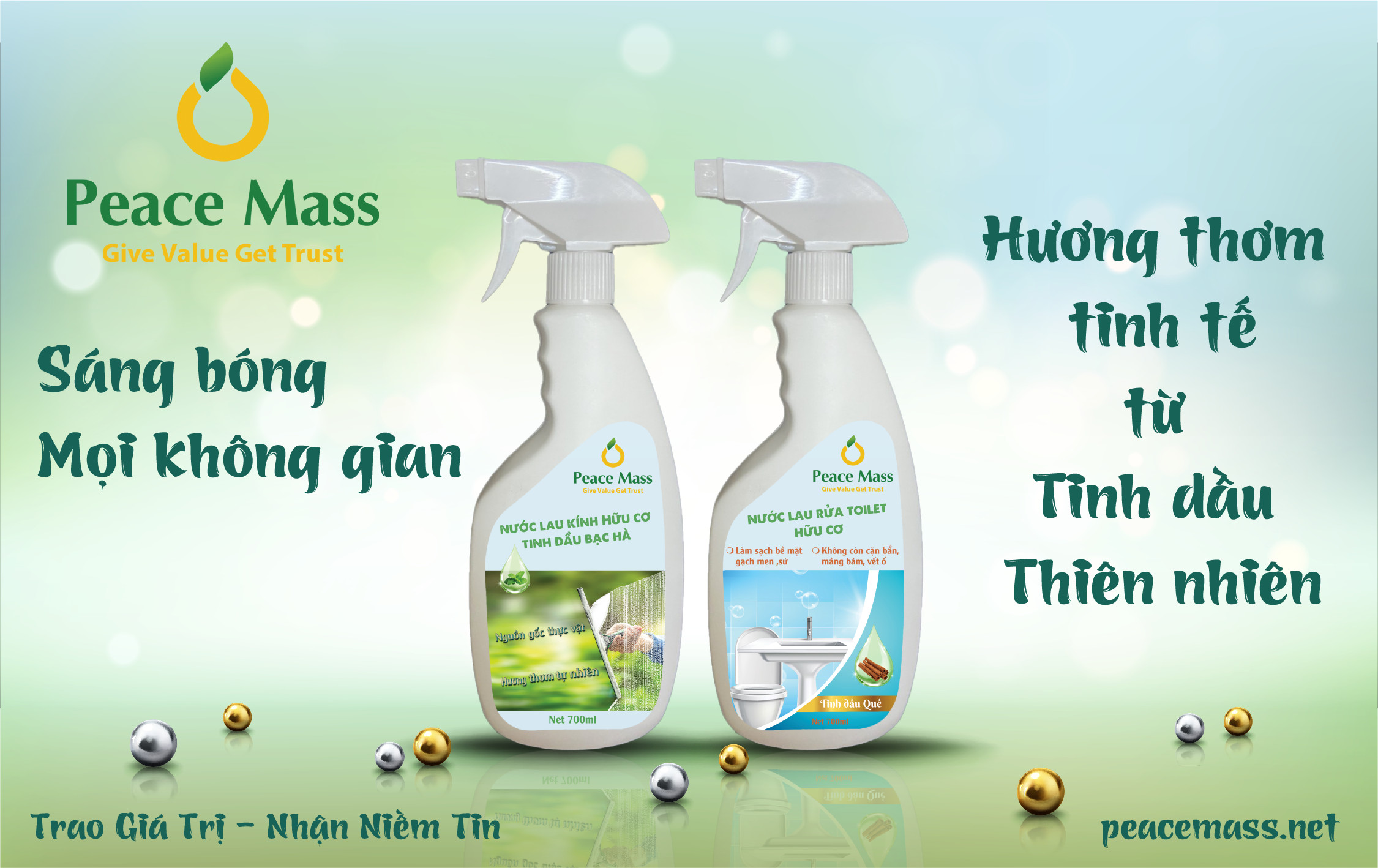 Combo Sản Phẩm Gốc Thực Vật TLC2 Peace Mass Nước Cọ Toilet + Nước Lau Kính 700ml + Nước Rửa Tay 340ml (Thuộc nhóm Sản phẩm Lành tính / Hữu cơ)