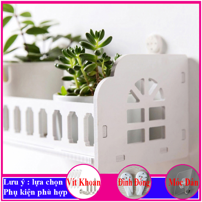 Kệ treo tường trang trí không cần khoan, chất liệu gỗ Pitech cao cấp màu trắng, đặt bình hoa, siêu cute, siêu dễ thương - a22