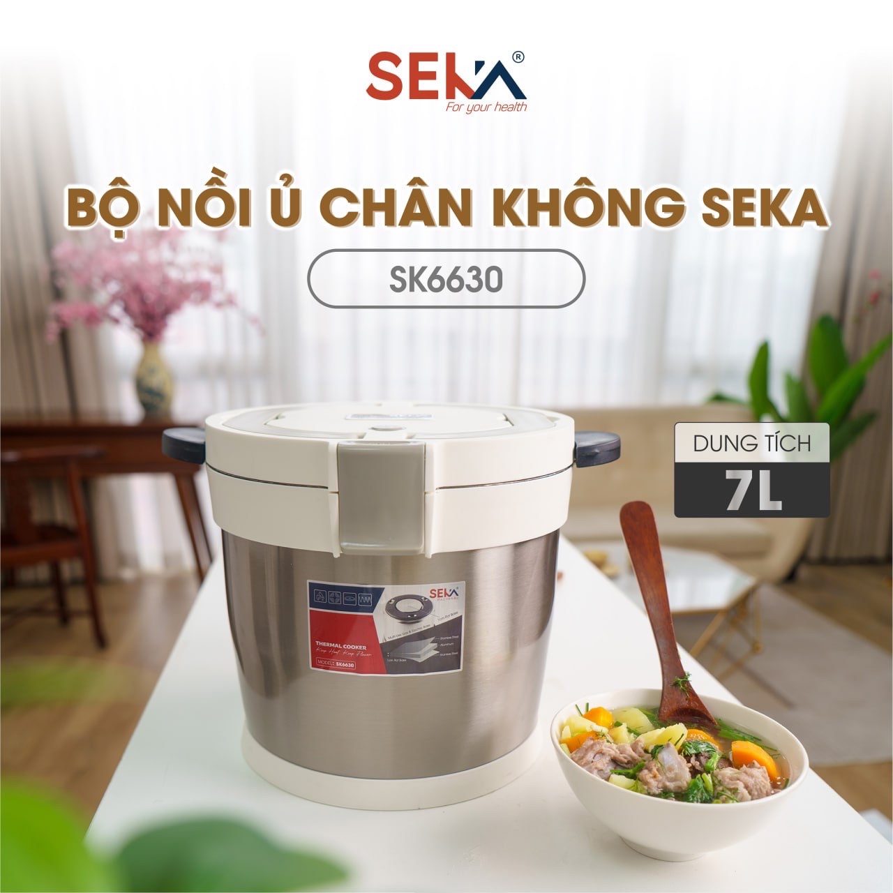 Nồi Ủ Chân Không SEKA SK6630 Dung Tích 7L inox304 Giữ Nhiệt Đến 24h Siêu Tiết Kiệm Nhiên Liệu - Hàng Chính Hãng