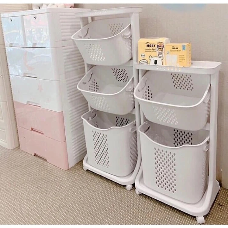 KỆ ĐỰNG ĐỒ 2 TẦNG 3 TẦNG ĐA NĂNG CÓ BÁNH XE XOAY 360 ĐỘ - GIỎ KỆ ĐỰNG ĐỒ ĐỰNG QUÀN ÁO GỌN GÀNG MÀU &amp; KIỂU DÁNG PHONG CÁCH HÀN QUỐC