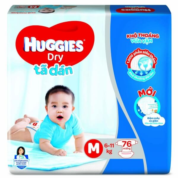 Tã dán Huggies Dry Super Jumbo M76/L68/XL62/XXL56