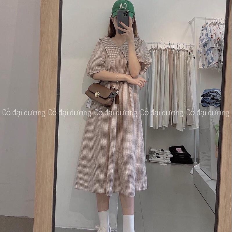 Váy kẻ tay bồng cổ bẻ 9475