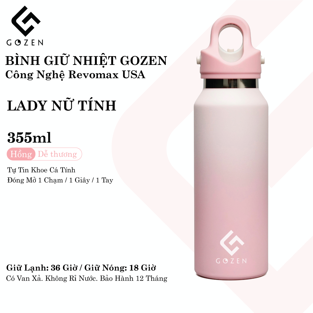 Bình giữ nhiệt mini GOZEN LADY nữ tính công nghệ REVOMAX USA, bình nước giữ nhiệt Gozen, giữ lạnh 36h, giữ nóng 18h lõi thép inox 316-304. Bình giữ nhiệt mini nữ tính Gozen. Chuẩn cá tính - Đậm chất tôi.