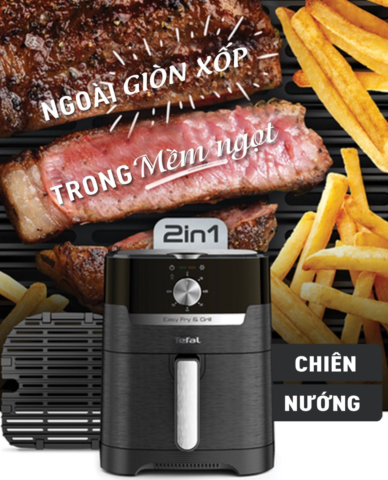 Nồi chiên, nướng không dầu cơ Tefal 2 trong 1 EY501815, Dung tích lòng nồi 4.6L / sử dụng 4.2L /1.2kg- Hàng chính hãng