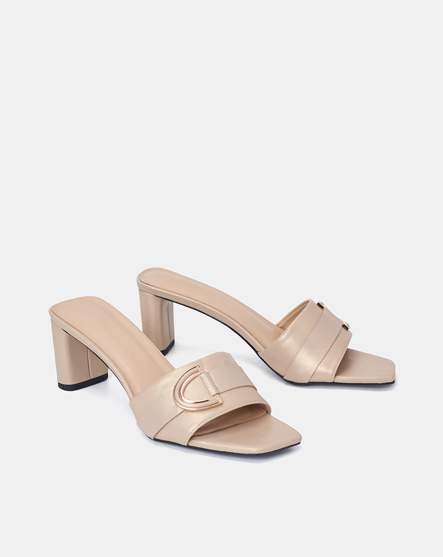 Giày Sandal Nữ 7cm Thời Trang JUNO Mules Hở Mũi Phối Khóa Trang Trí SD07096