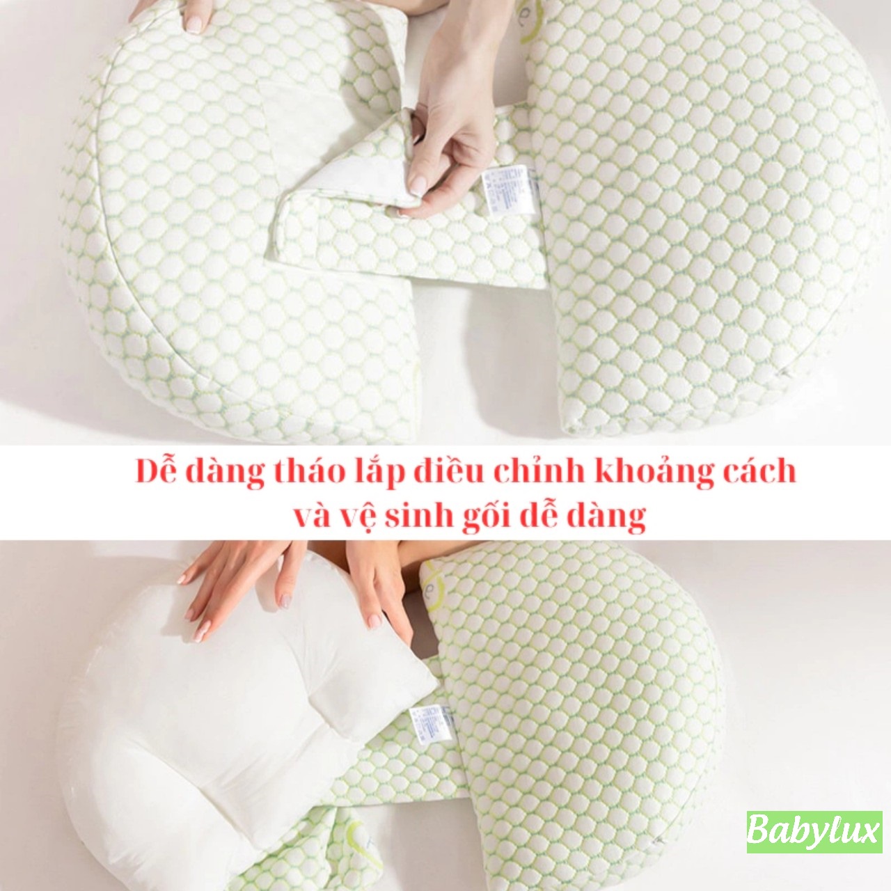 Gối cho bà bầu (Có lót) Babylux Gối bầu cánh tiên cao cấp, vải sợi tre, tặng kèm gối phụ, hỗ trợ giảm Đau lưng, ngủ ngon