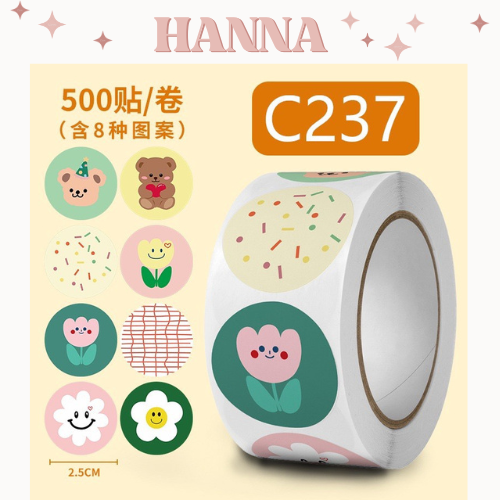 Cuộn 500 sticker nhãn dán cute hình mèo con dễ thương
