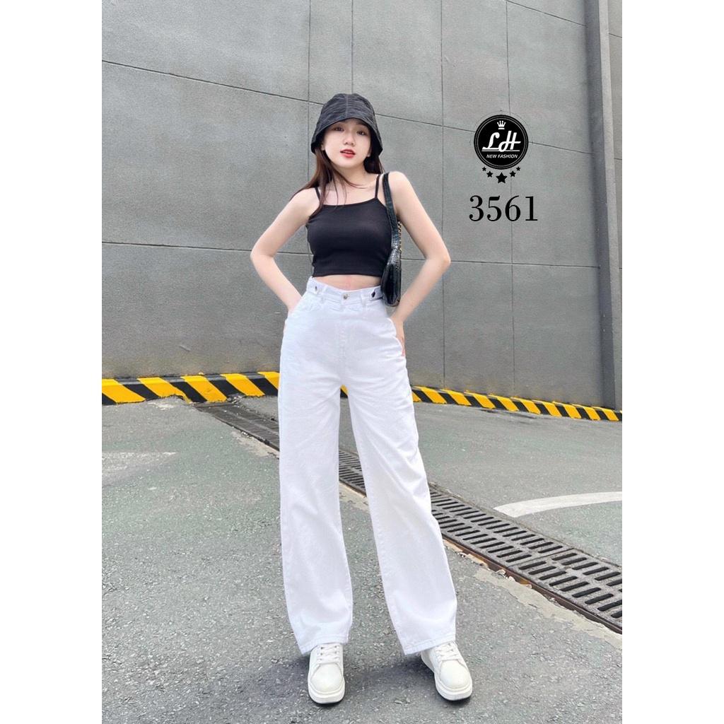 Quần jean trắng, quần bò ống suông nữ màu trắng trơn ulzzang có bass lưng siêu cao Lê Huy Fashion 3561