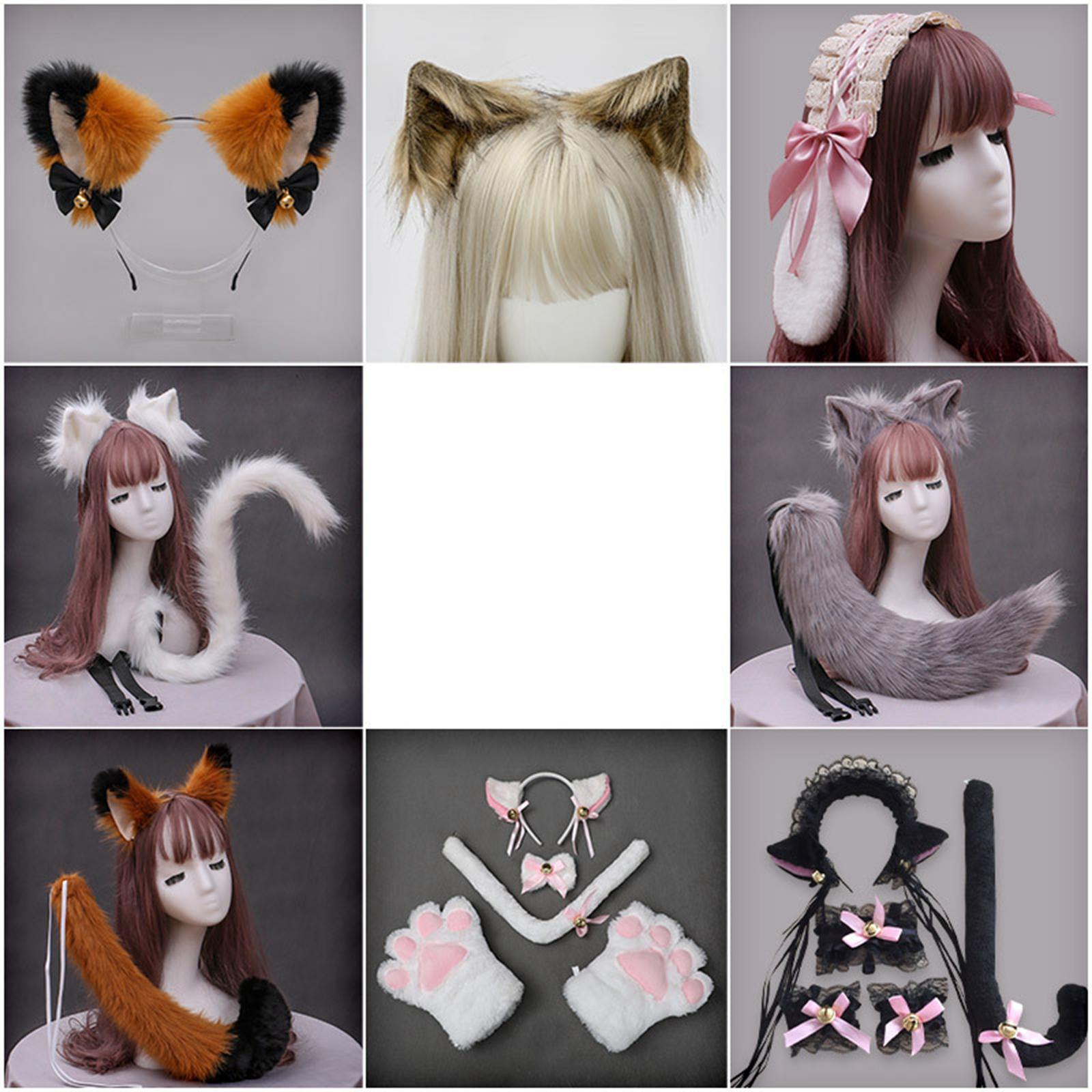 2Pcs Plush Fox Ears and Tail Set Faux Fur Long Tails Cosplay Party Prop