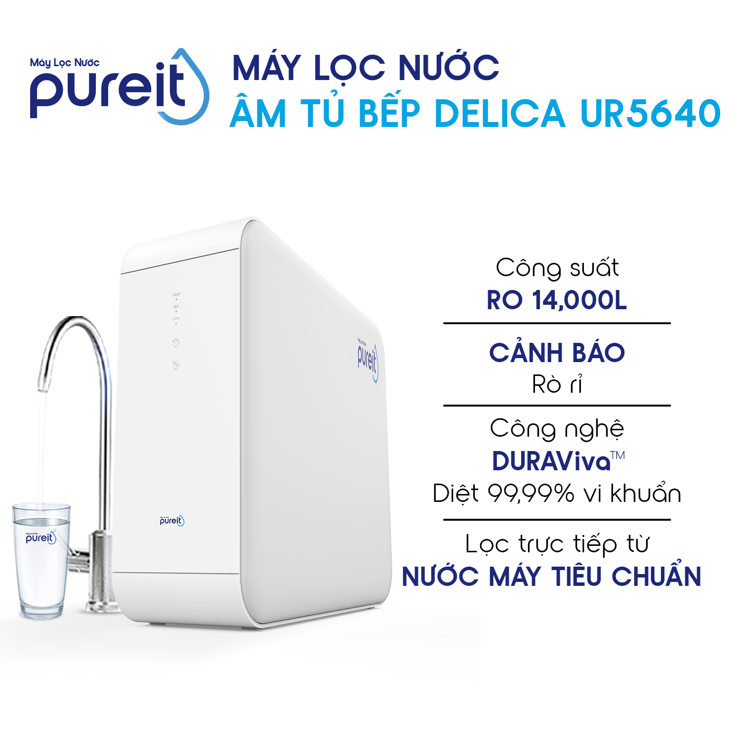 Máy Lọc Nước Pureit Delica UR5640 – Công Nghệ Lọc RO - Lắp Dưới Ngăn Tủ Bếp - Hàng Chính Hãng