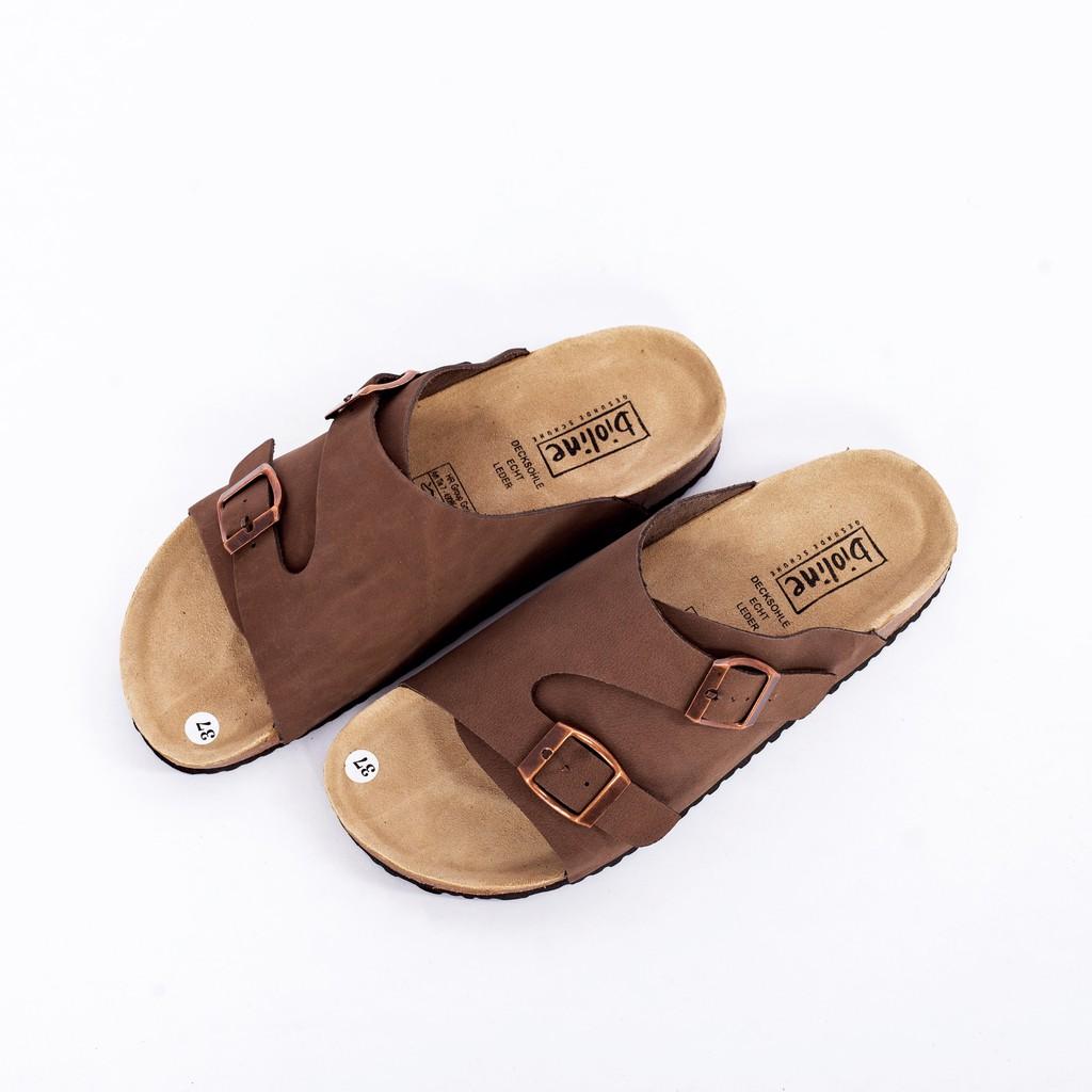 A19- Dép da bò bản to có khóa Birken Bioline Unisex (Đế trấu) – Bioline Store