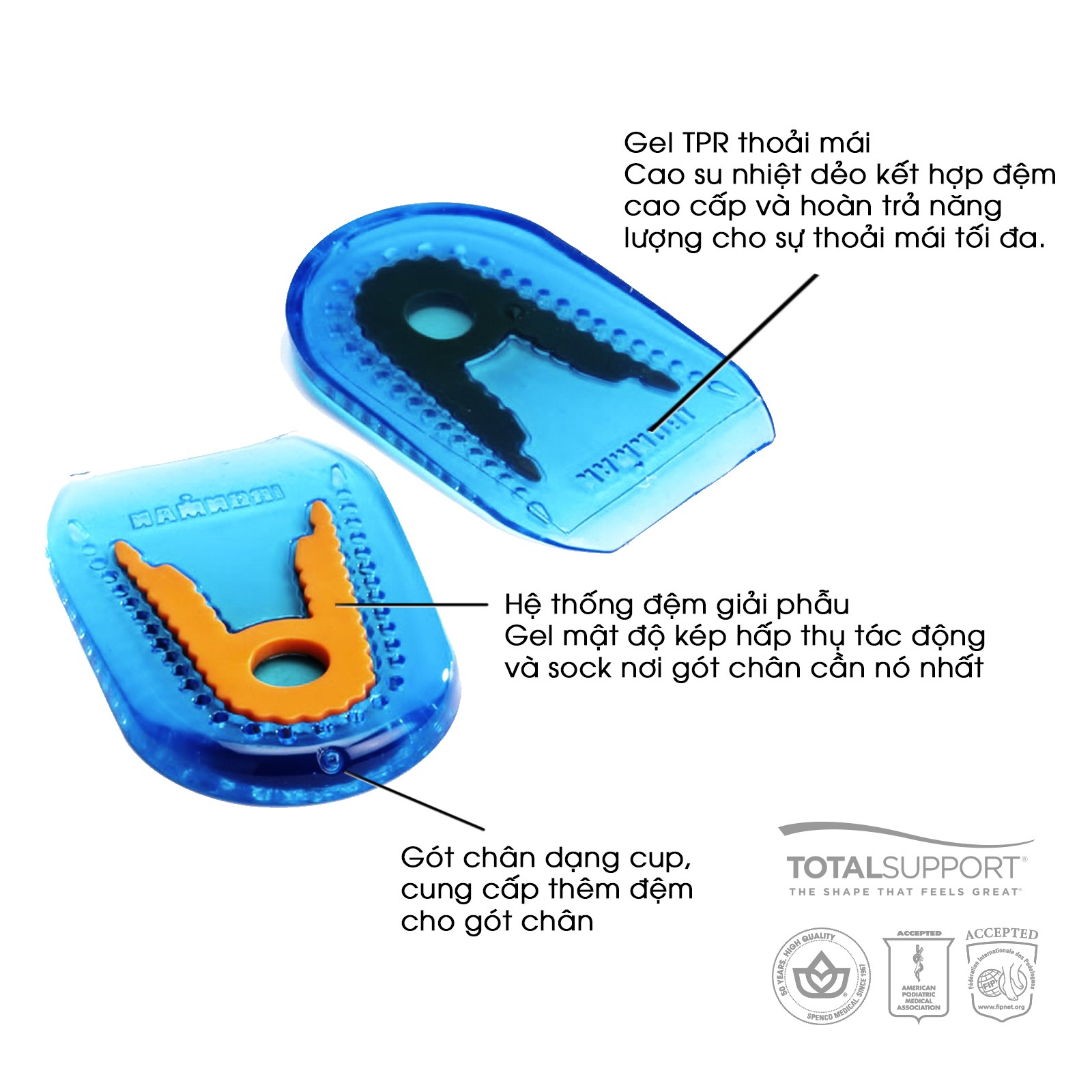 Lót gót giày y khoa Spenco Heel Gel - lót gót gel silicon mềm giảm đau gót chân