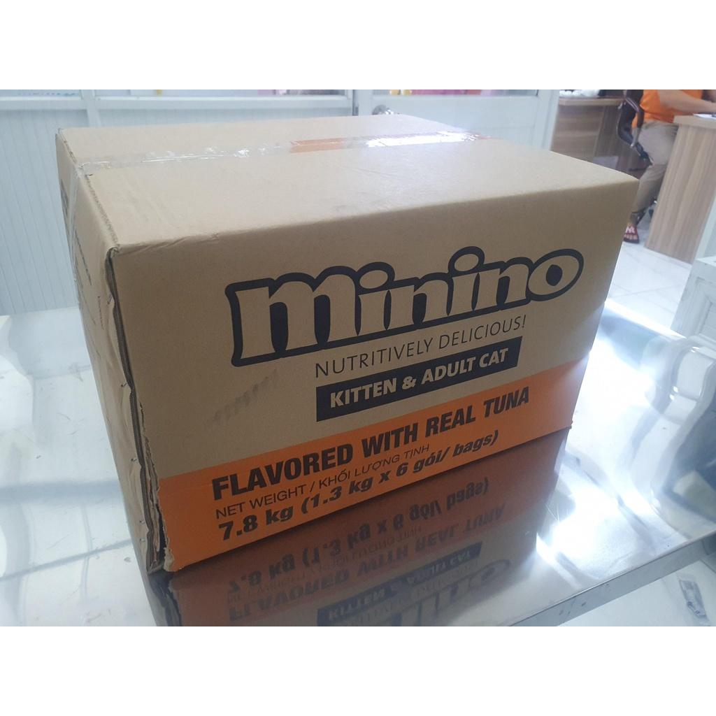 Thức ăn cho mèo con &amp; mèo trưởng thành Minino Tuna Flavored vị cá ngừ THÙNG 6 gói 1.3kg