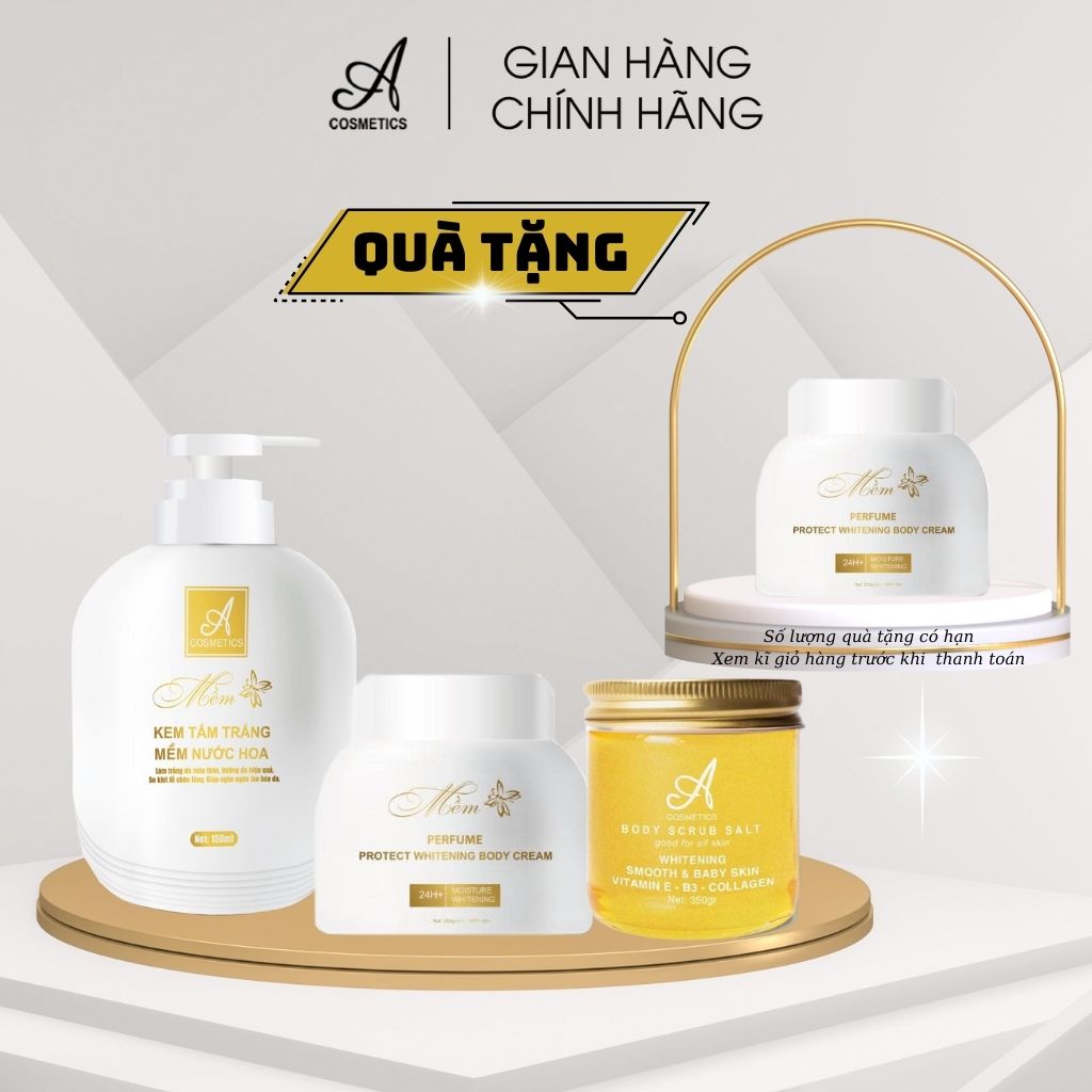 Bộ tắm trắng toàn thân cấp tốc Acosmetics VIP05 gồm 1 Kem body mềm 250g 1 Kem tắm trắng 150g 1 Tẩy da chết 350g
