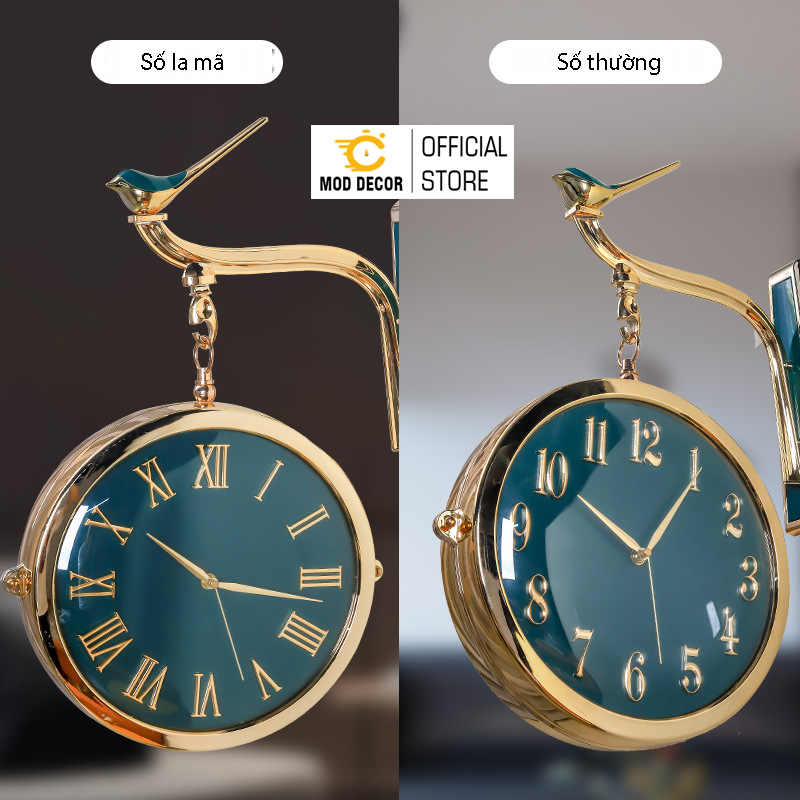 Đồng hồ treo tường kim trôi Én xanh 2 mặt 7937