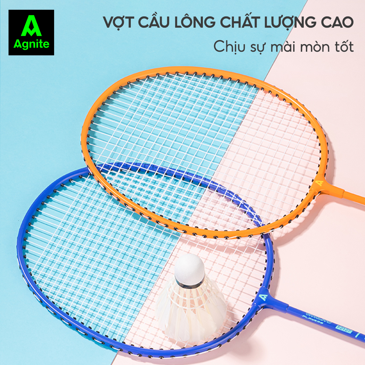 Bộ 2 vợt cầu lông TRẺ EM - HỌC SINH cao cấp Agnite chính hãng, nhẹ, bền, đẹp - tặng kèm hộp cầu, túi cầu và quấn cán vợt