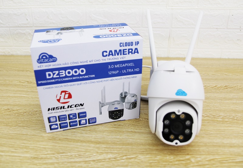 Camera 3MP Wifi IP Ngoài Trời Vitacam DZ3000 PTZ thẻ lưu trữ 32G xoay 355 độ, 3.0 Mpx 1296P hình ảnh ULTRA HD siêu nét-Hàng Chính Hãng