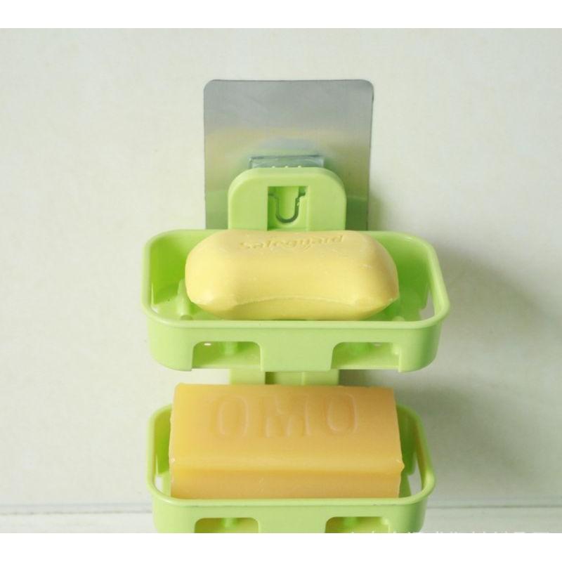 Giá khay để xà phòng tắm tiện dụng, khay 2 tầng kèm miếng dán
