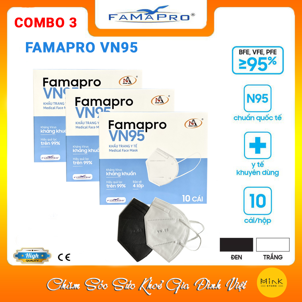 - Khẩu trang y tế kháng khuẩn 4 lớp Famapro VN95 đạt chuẩn N95