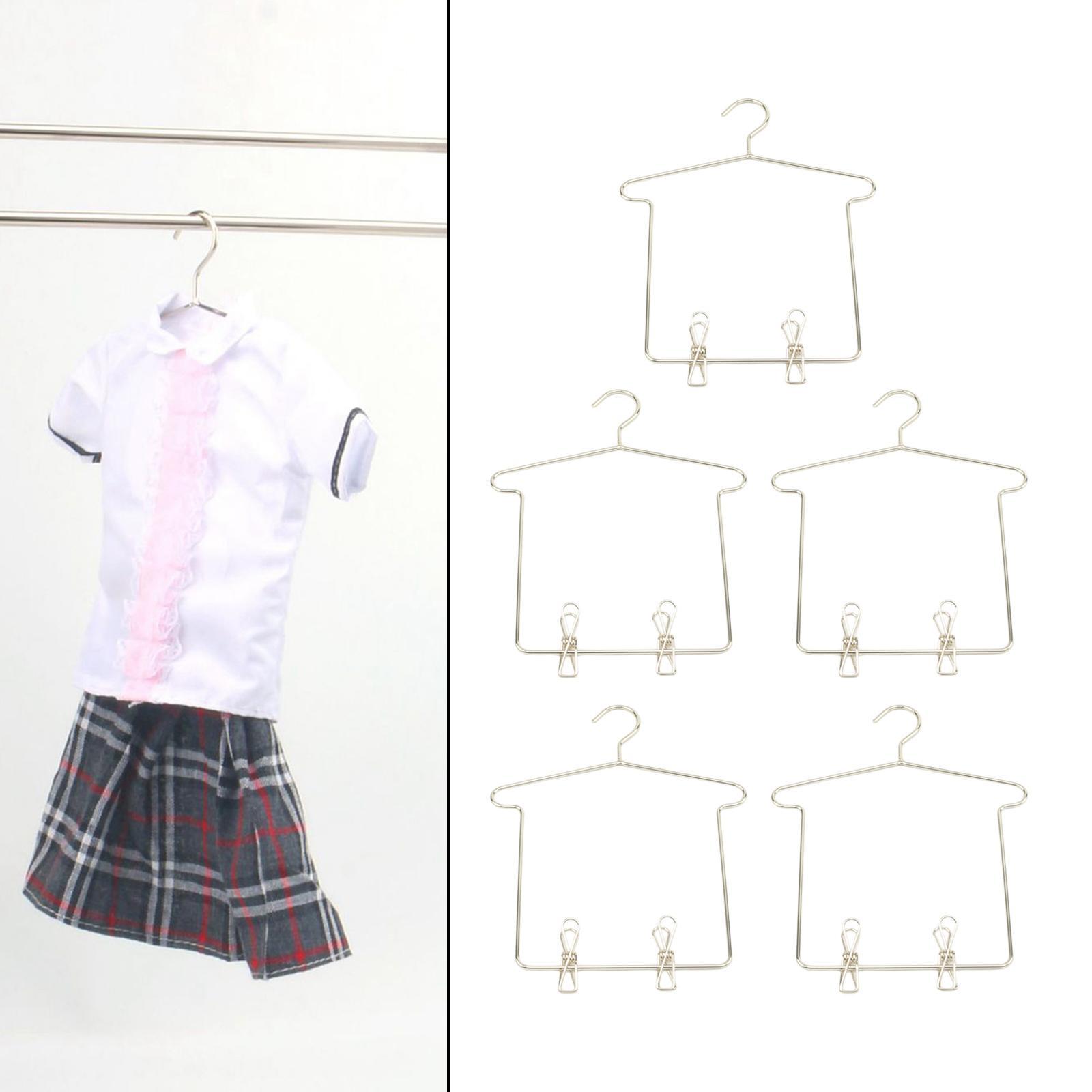 5x 1/3 BJD Dolls Clothes Hanger with Pants Clips Doll House Clothing Rack
