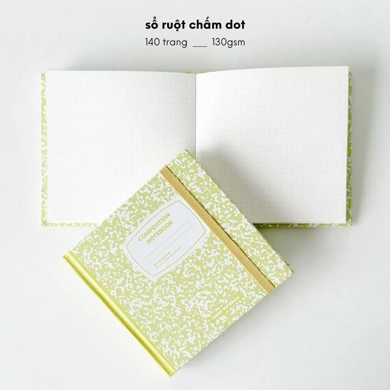 Sổ Dot Khổ Vuông 140 Trang 130gsm + Kèm Sticker Composition Collection - Crabit Notebuck 1594 - Vàng Chanh Lime