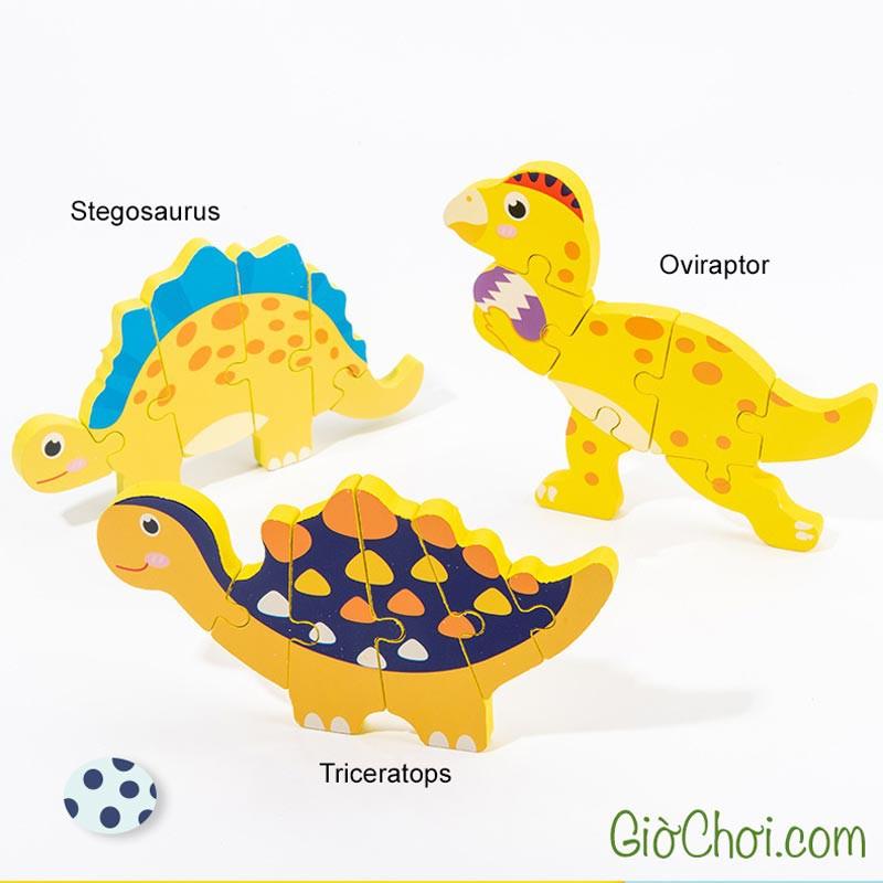 Bộ xếp hình khủng long bằng gỗ, Giáo cụ Montessori chủ đề khủng long (6-12 bộ