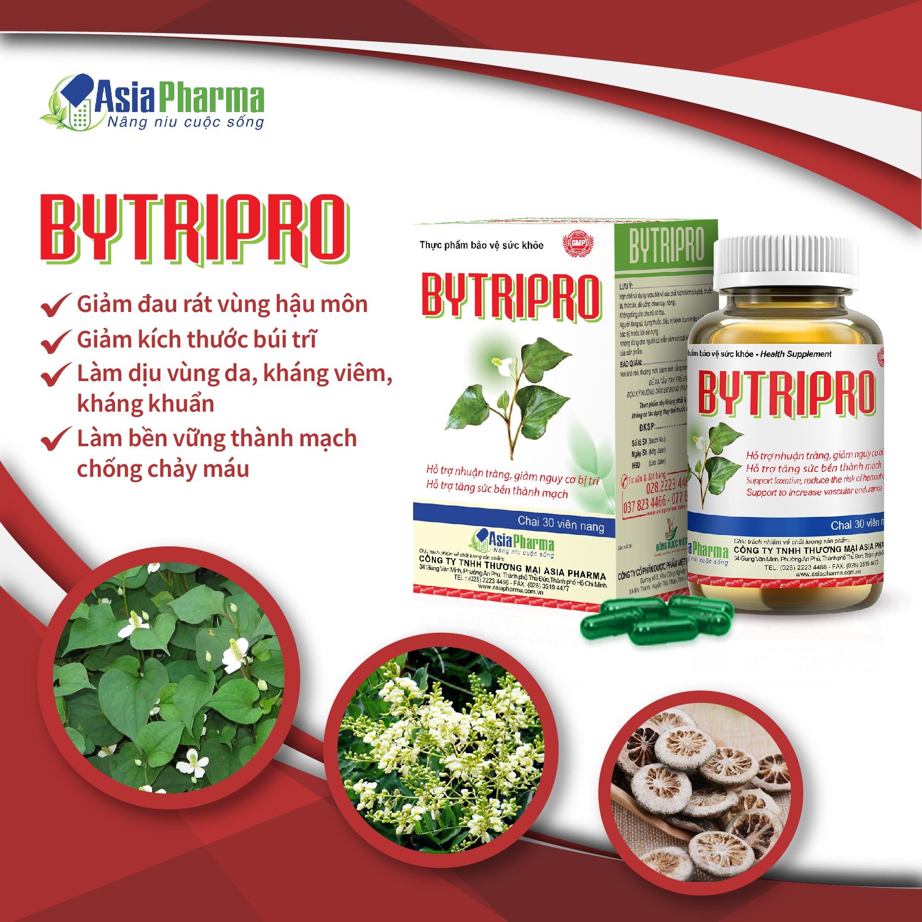 Viên uống Bytripro lọ 30 viên hỗ trợ nhuận tràng giảm tiêu trĩ - ASIA PHARMA