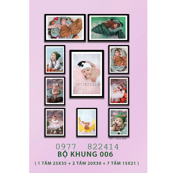 Bộ khung ảnh có kính, tặng đinh treo, kèm in ảnh