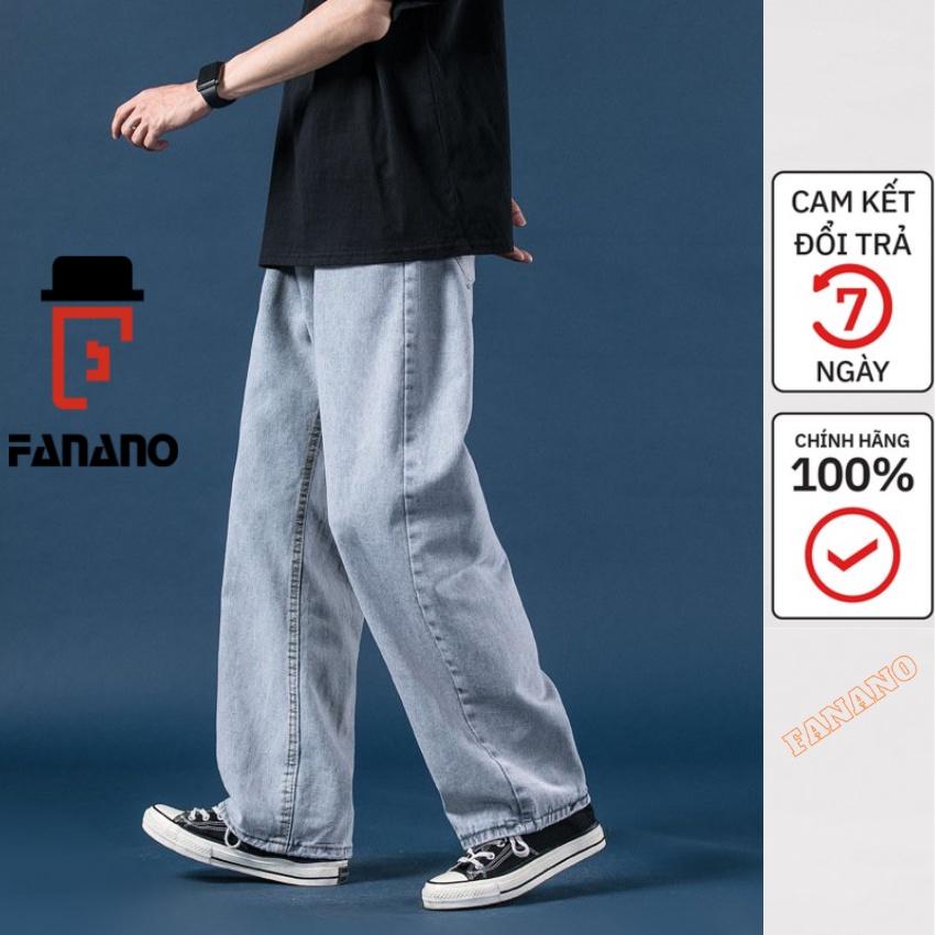 Quần Jean nam ống rộng đen, quần bò nam ông rộng, suông FANANO đen xanh nhạt FNQD04