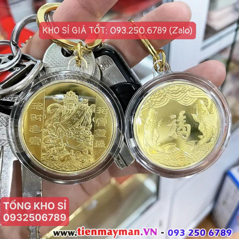 Móc treo chìa khóa xe máy oto Đồng Xu Thần Tài Phong Thuỷ Chiêu Tài Lộc, Tiền lì xì tết 2023 , NELI