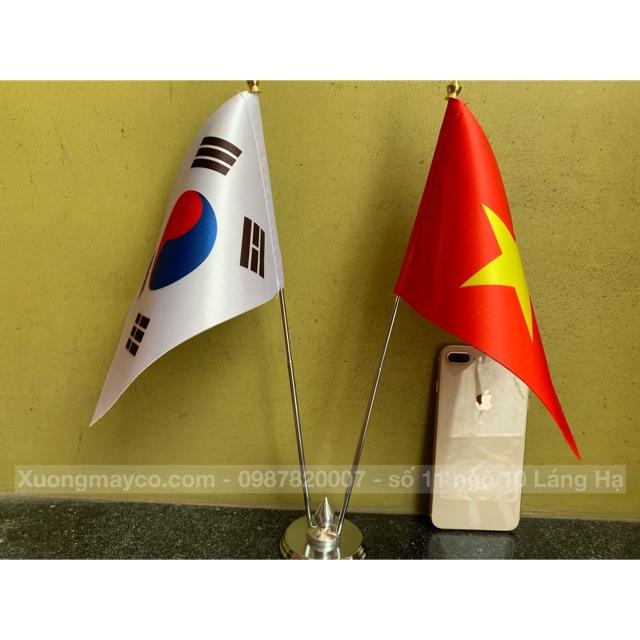 Cờ để bàn Việt Nam - Hàn Quốc đế đôi inox