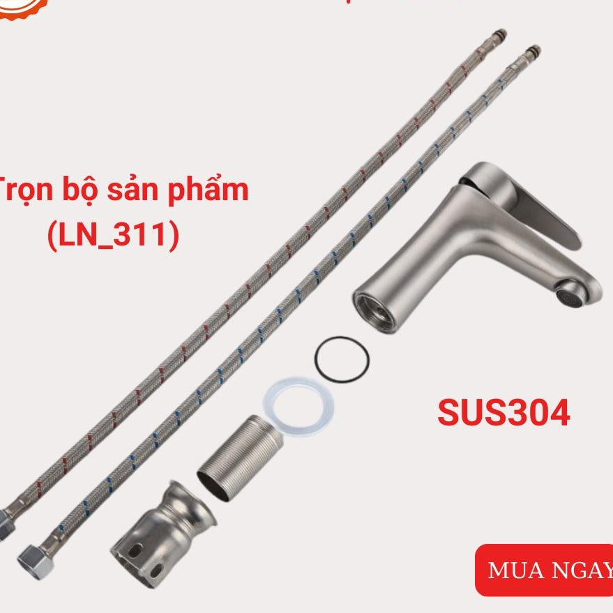 THÂN ĐÚC NGUYÊN KHỐI INOX 304 / Vòi Rửa Mặt Lavabo Nóng Lạnh INOX 304