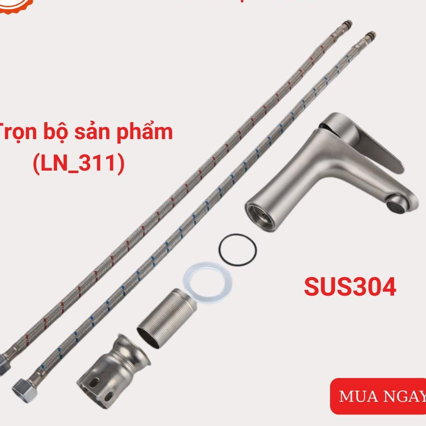 THÂN ĐÚC NGUYÊN KHỐI INOX 304 / Vòi Rửa Mặt Lavabo Nóng Lạnh INOX 304 (NL311)