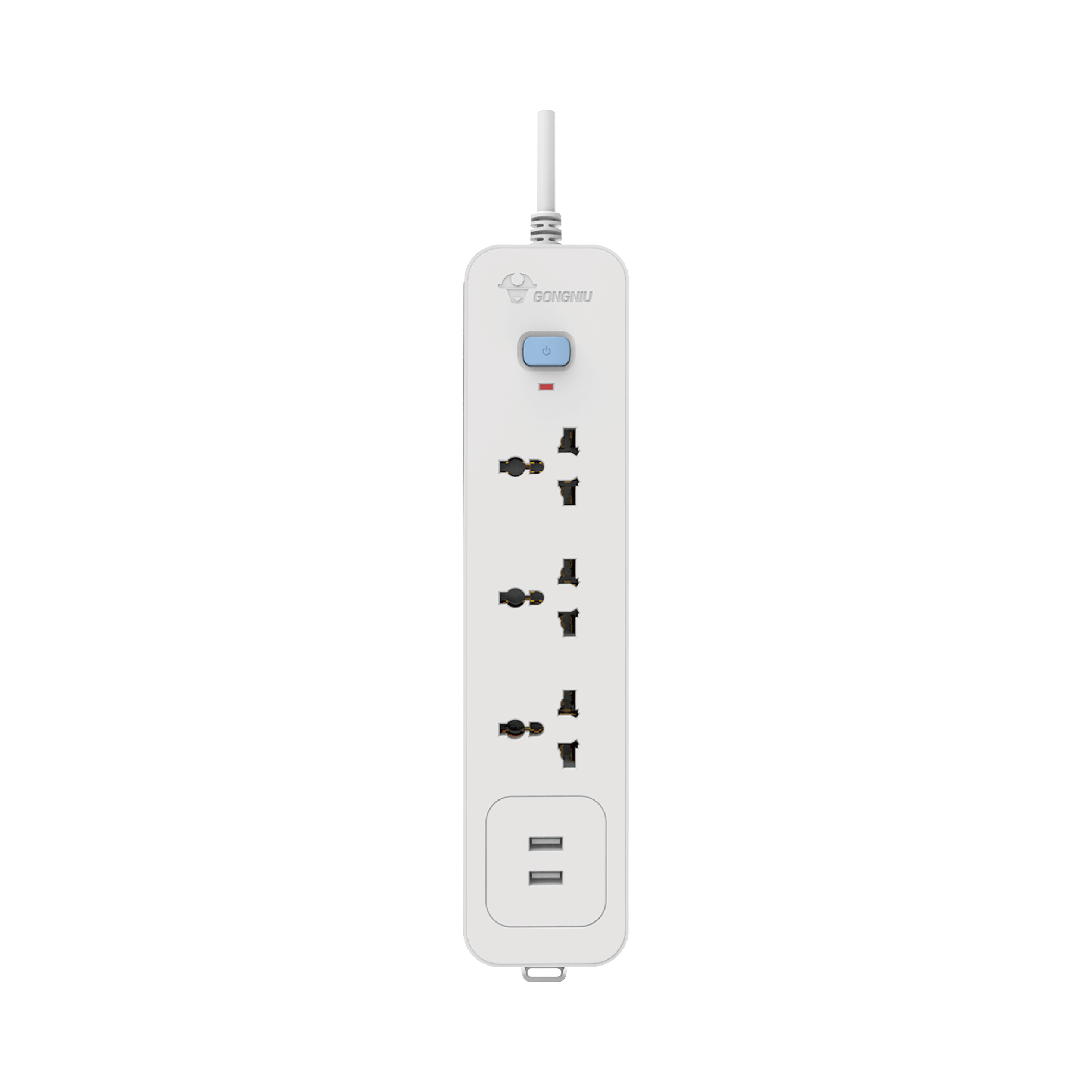 Ổ Cắm Điện Gongniu 3 Ổ Đa Năng + 2 USB 1 Công Tắc – Công Suất 10A/250/2500W – Trắng – Chính Hãng