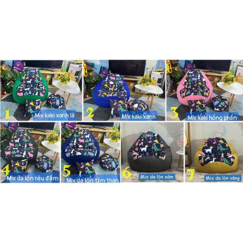 VỎ BỌC ghế lười xốp, họa tiết THÚ, vải thô hàn mix màu, 4 size -INB MÀU