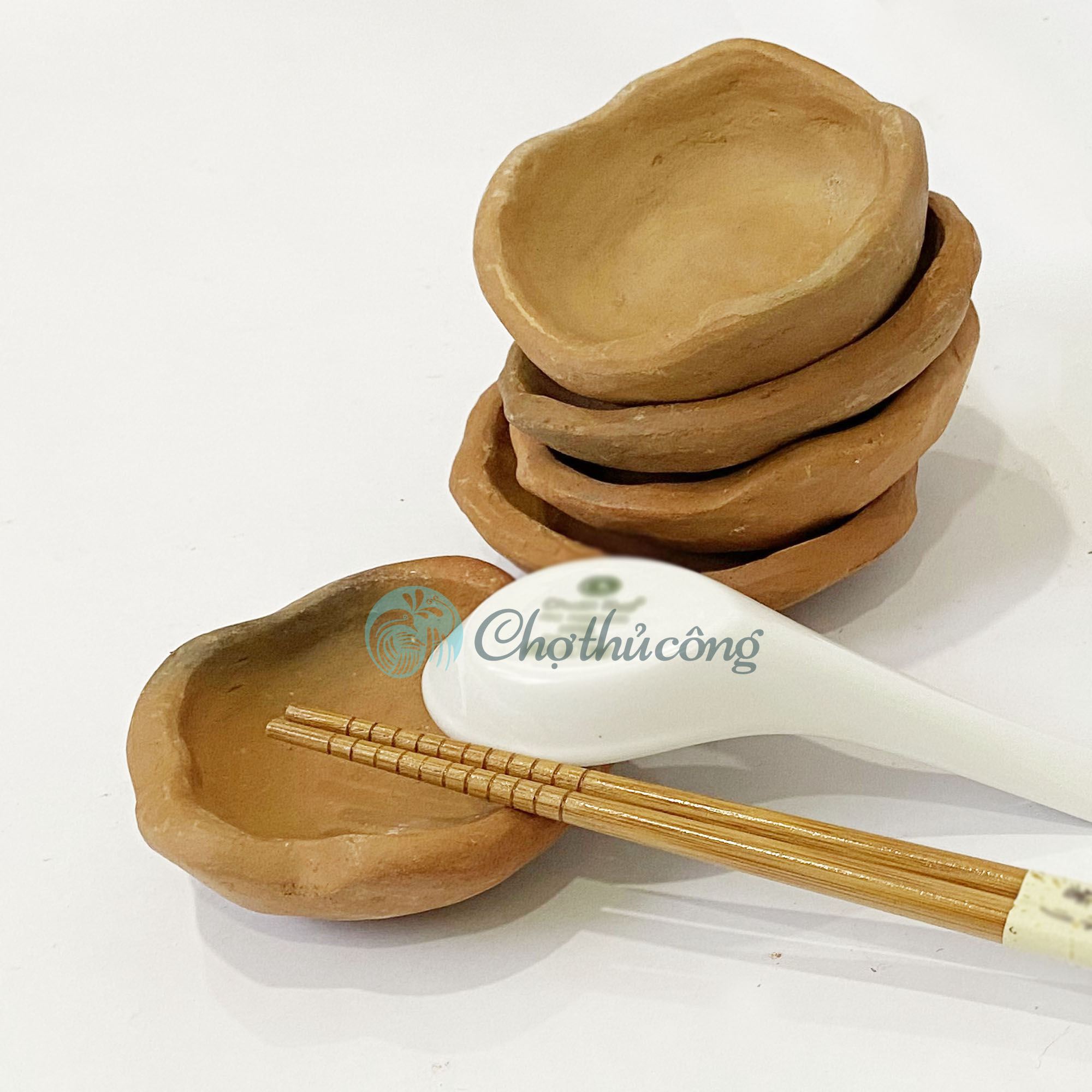Combo 3 Chén đất nung thủ công Gốm Chăm Bàu Trúc dùng làm đế gác đũa thìa, chén gia vị, kê đũa muỗng vintage