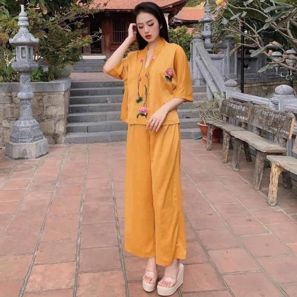 SET ĐỒ LAM ĐI CHÙA PHỐI HOA CAO CẤP D33