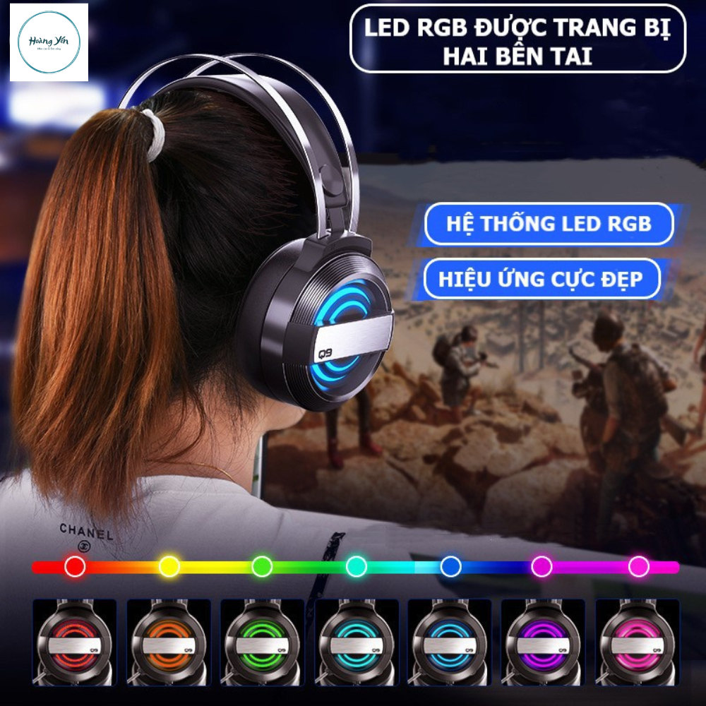 Tai nghe chụp tai máy tính GAMING MC Q9 có đèn LED đổi màu, có mic đàm thoại, headphone chơi game trên laptop, pc