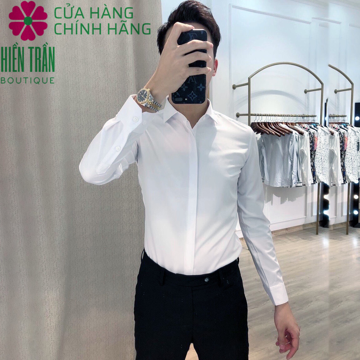 [XẢ KHO] Áo sơ mi nam Hiền Trần BOUTIQUE giấu cúc vải chống nhăn, phong cách Hàn Quốc