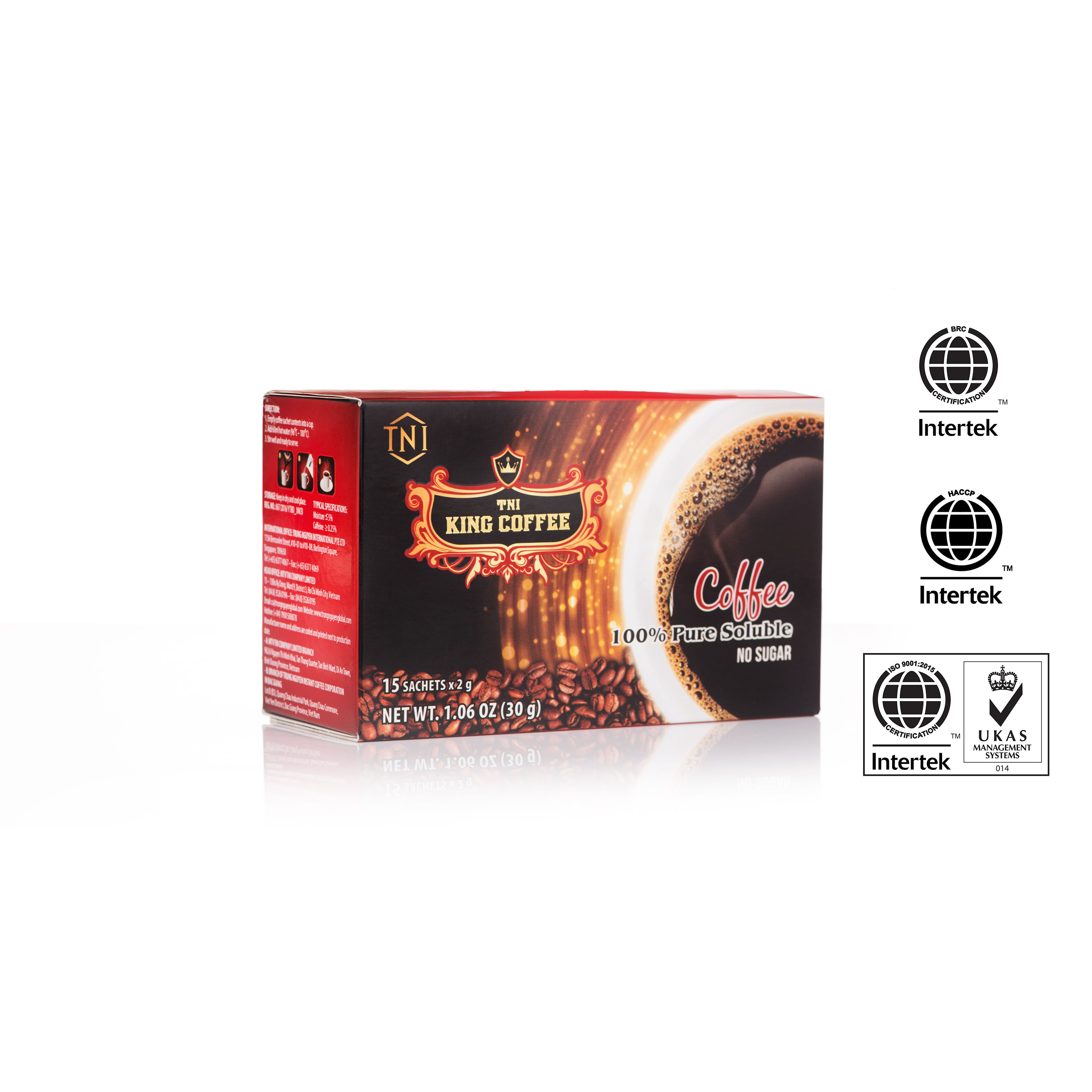 Cà Phê Hòa Tan 100% Đen Thuần Khiết KING COFFEE - Hộp 15 gói x2g