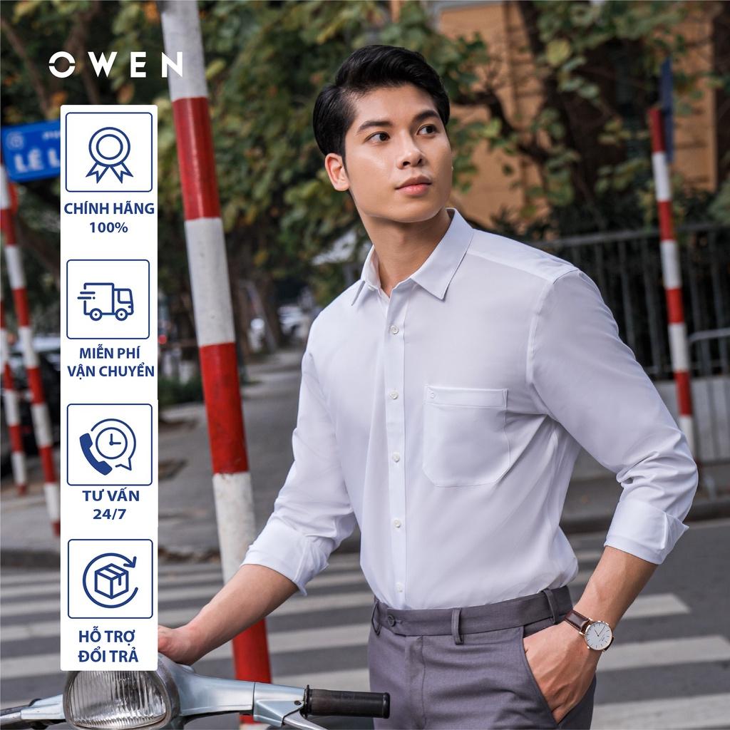 OWEN Áo Sơ mi Trắng dài tay dáng REGULAR sợi Recycle - Mã AR221560DT