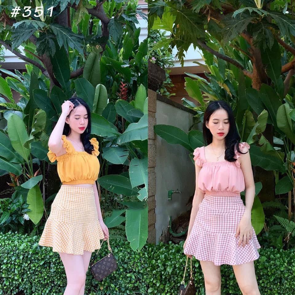 Set áo crop + cv caro siêu xinh