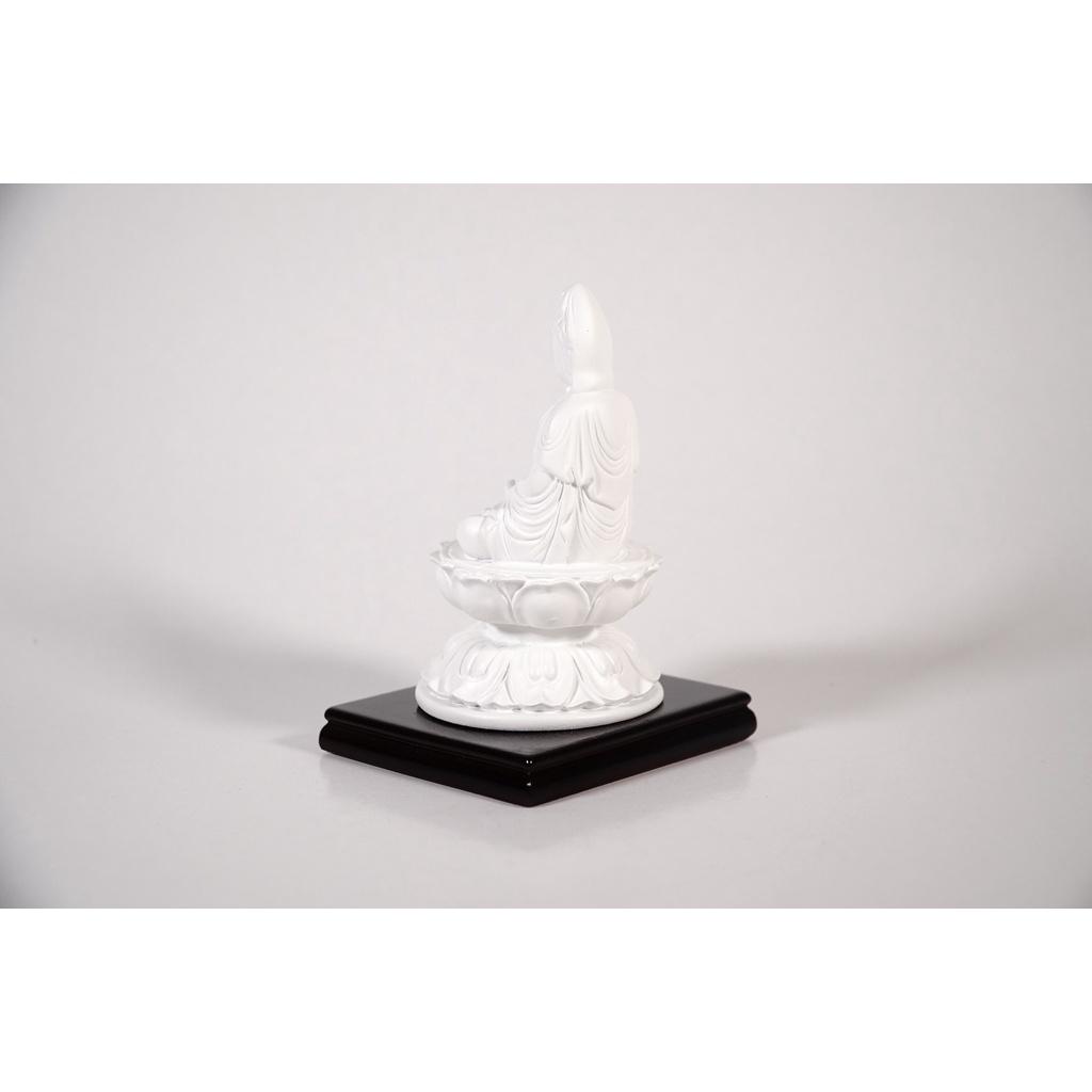 Tượng Phật Quan Âm Bồ Tát đặt xe ô tô trắng ngà ngồi có đế - Cao 12cm