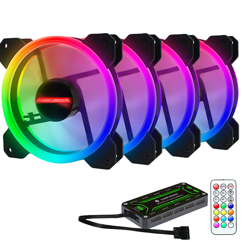 Combo 4 Quạt Led RGB Coolmoon Ray + Hub remote Coolmoon  Hàng nhập khẩu